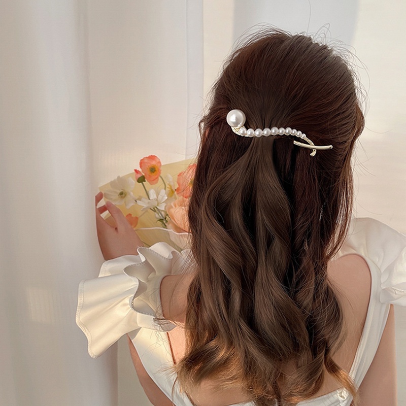 Kẹp Tóc Hình Chữ Thập Đính Đá Ngọc Trai Nhân Tạo Đơn Giản Thời Trang