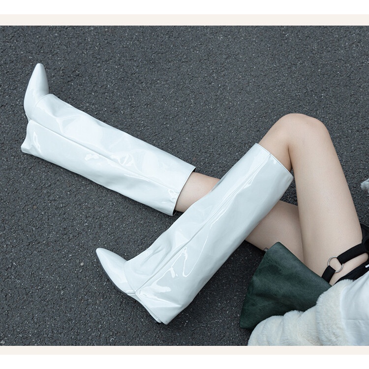 Giày Boot Cao Gót Mũi Nhọn Màu Đen Phong Cách Âu Mỹ Size 34-45
