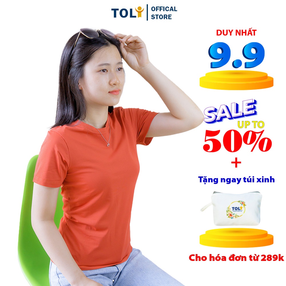 Áo Thun Nữ Cổ Tròn TOLI, Chất Cotton 4 Chiều Mềm Mịn, Co Dãn, Form Suông Cơ Bản [Bã Trầu-20B]