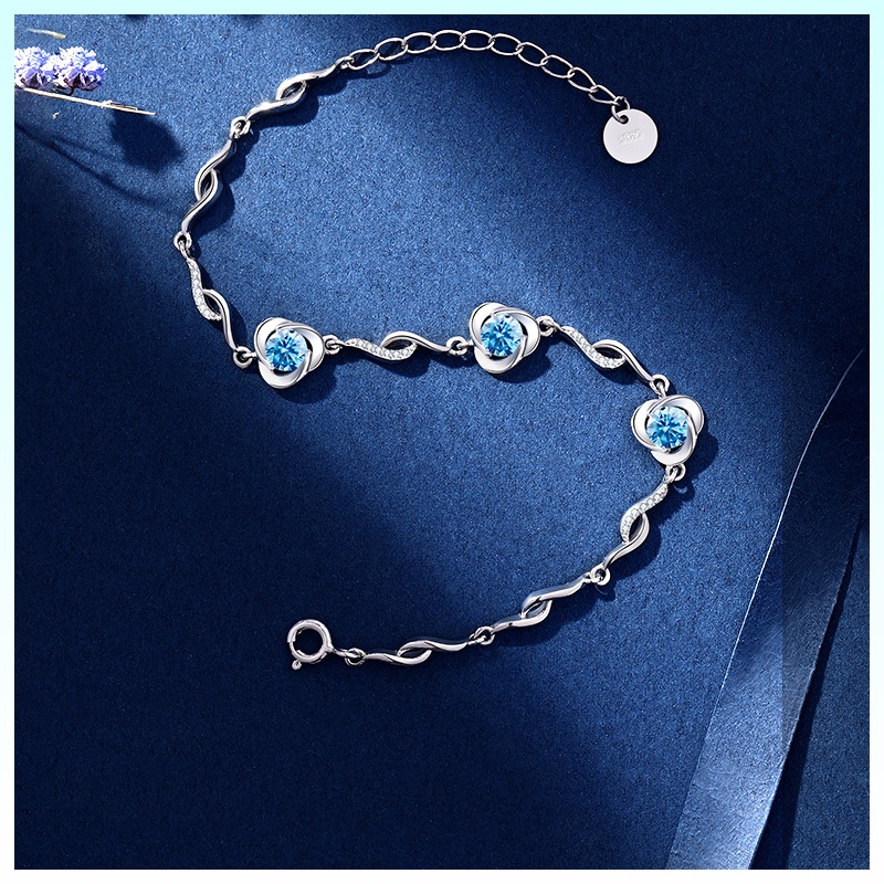 Vòng tay/Lắc Tay Bạc cho Nữ - Blue Ocean Heart tạo phong cách trang trọng, lịch thiệp cho phái nữ
