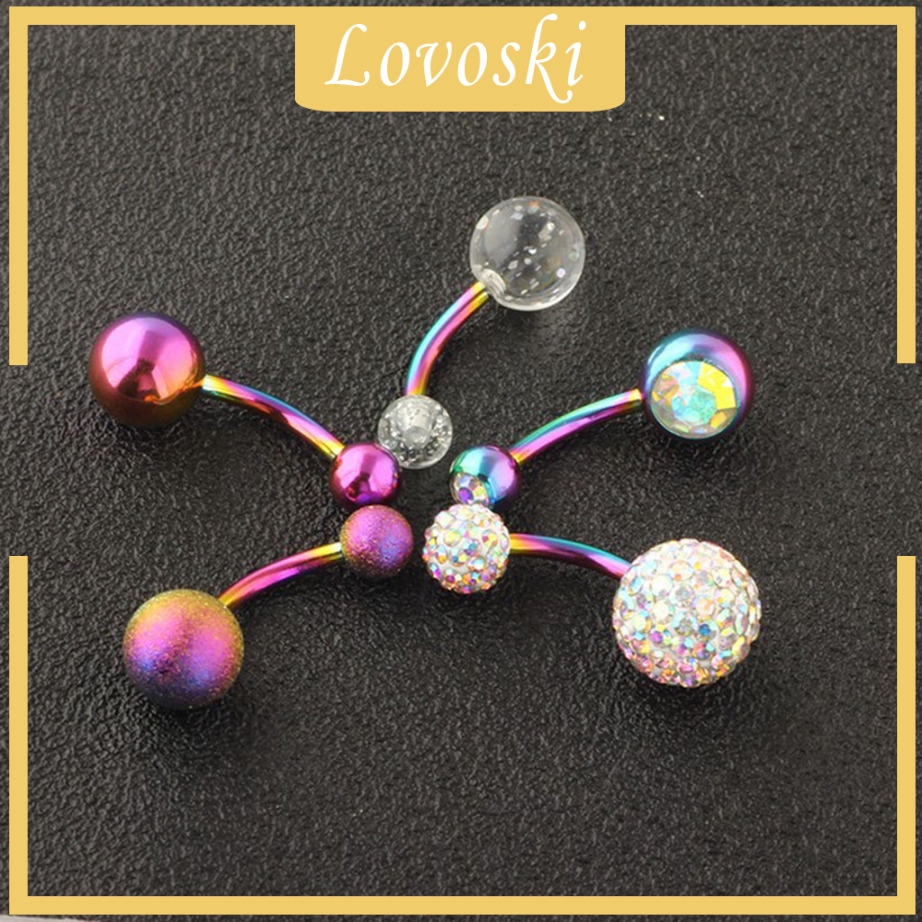 Set 5 Khuyên Rốn Dạng Thanh Tạ Đôi Đính Đá Pha Lê