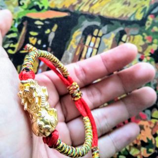 Vòng tay Tỳ Hưu Bạc xi vàng tết dây ngũ sắc