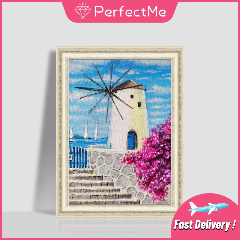 Bộ tranh đính đá 5D họa tiết phong cảnh Hy Lạp độc đáo kích thước 30x40cm DIY dùng trang trí