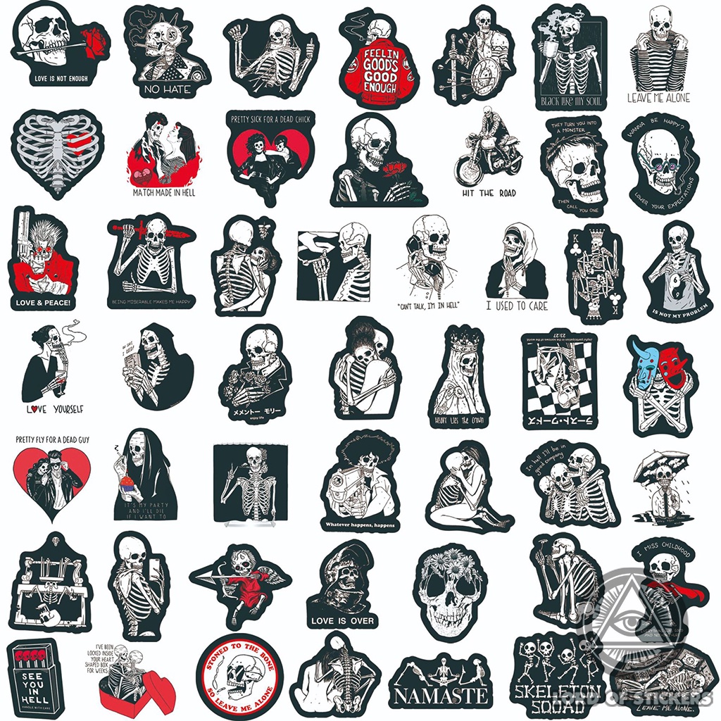 Set 100 Hình Dán Gothic Skull Sticker Graffiti Đầu Lâu Chống Thấm Nước Trang Trí Mũ Bảo Hiểm, Laptop, Điện Thoại, Vali
