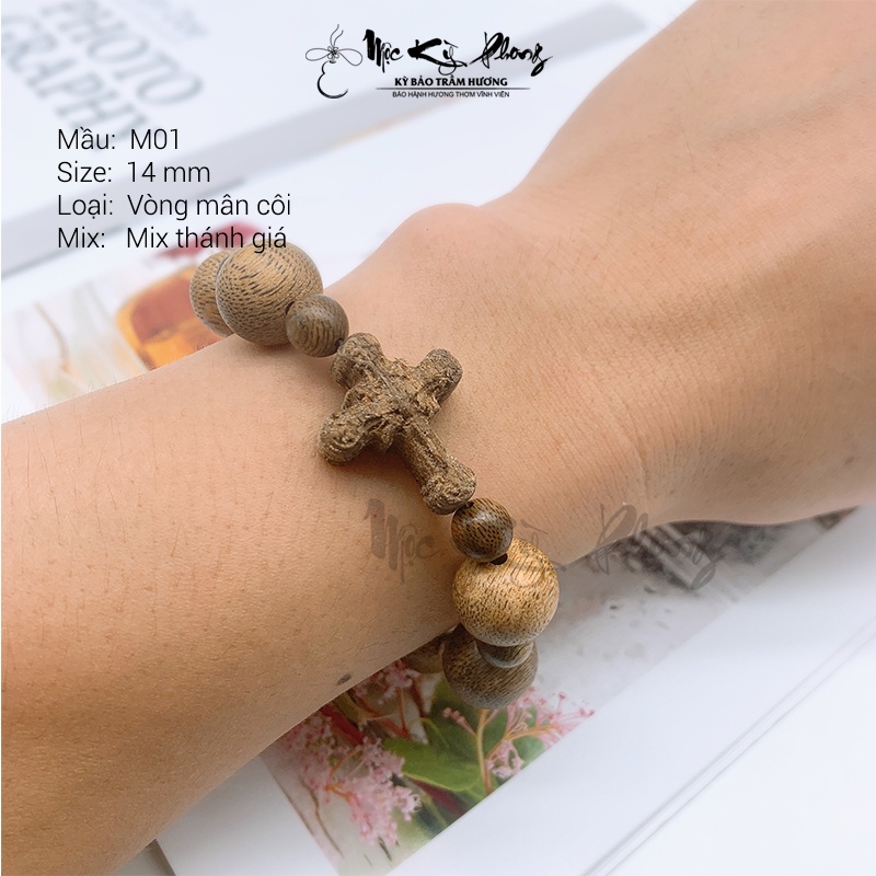 Vòng Trầm Hương Mân Côi Mix Thánh Giá MỘC KỲ PHONG - Bảo Hành Trọn Đời
