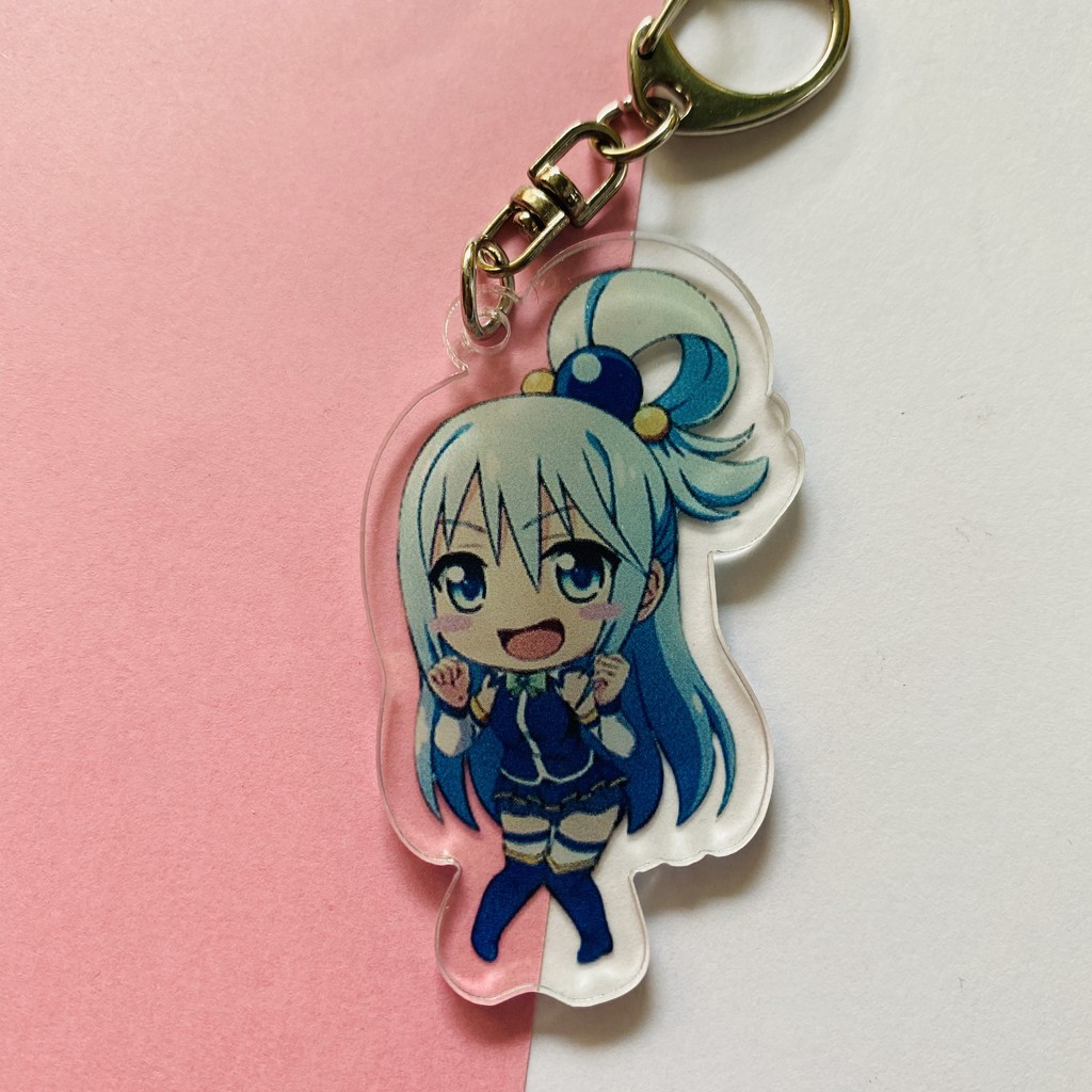 ( Mica trong acrylic ) Móc khóa AQUA KONOSUBA CHIBI quà tặng xinh xắn dễ thương in hình anime chibi