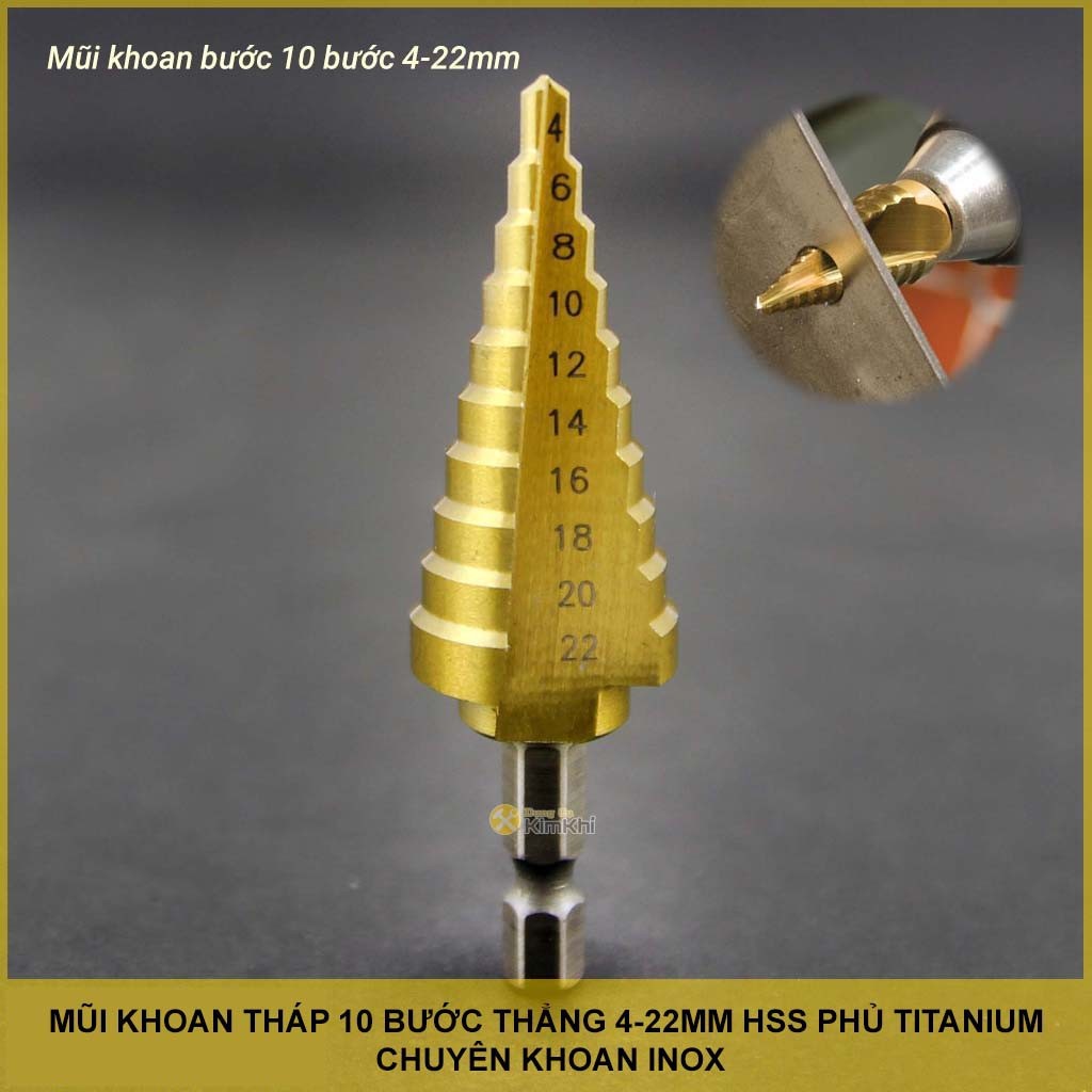 Mũi khoan bước thẳng chuôi lục thép HHS 4241 phủ Titan