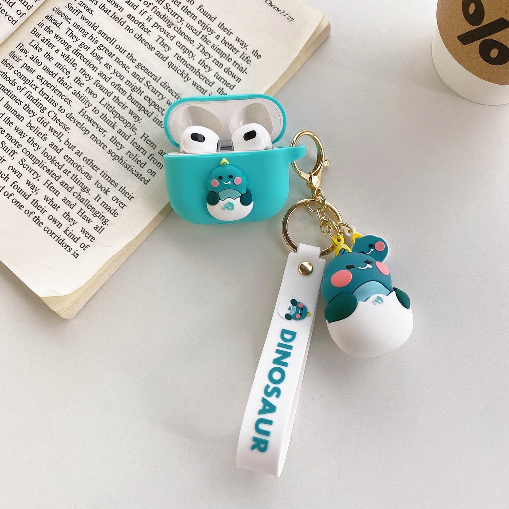 Vỏ Bảo Vệ Hộp Sạc Tai Nghe Airpods 3 Pro 2 3 Họa Tiết Hoạt Hình Khủng Long Xanh Lá Dễ Thương Ốp