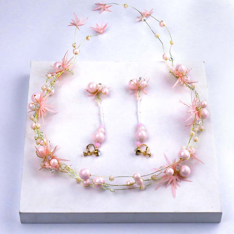 Bộ Phụ Kiện Trang Sức Đính Ngọc Trai Màu Hồng Cho Tiệc Cưới