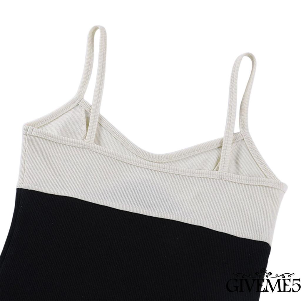 Đầm Midi Hai Dây Màu Sắc Tương Phản Thời Trang Cho Nữ