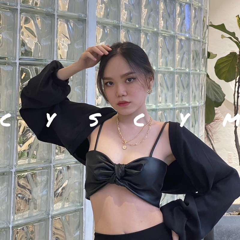 Áo croptop da 2 dây + nơ thắt -