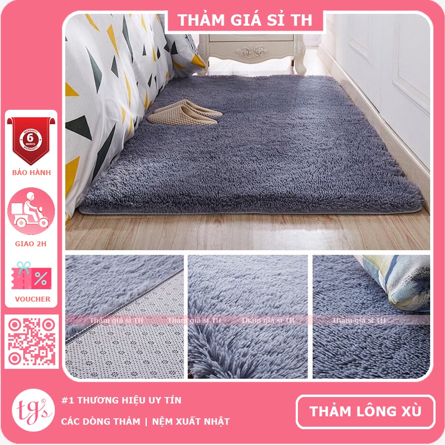 Thảm Lông Trải Sàn Phòng Khách Lông Xù Xám Bạc 160x200