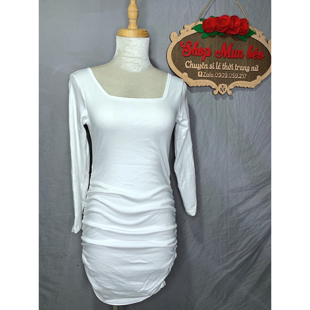[MẪU MỚI] Đầm Body Nhún Sườn Tay Dài Cổ Chữ U Thun Borip Thích Hợp Mặc Đi Tiệc Đi Làm Đi Chơi | BigBuy360 - bigbuy360.vn
