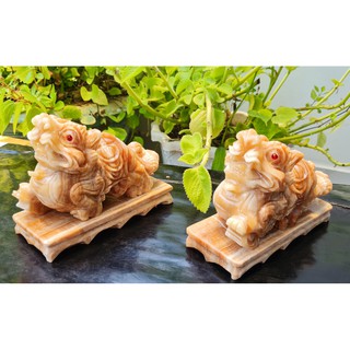 Cặp Tỳ hưu đá vân gỗ dài 15cm có đế