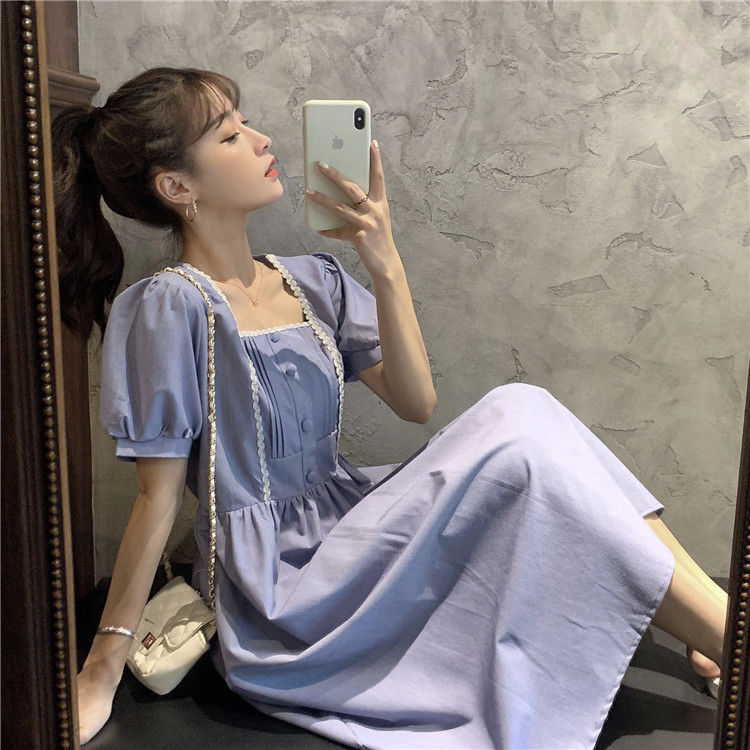 Váy xòe cổ vuông phối ren xinh xắn đáng yêu