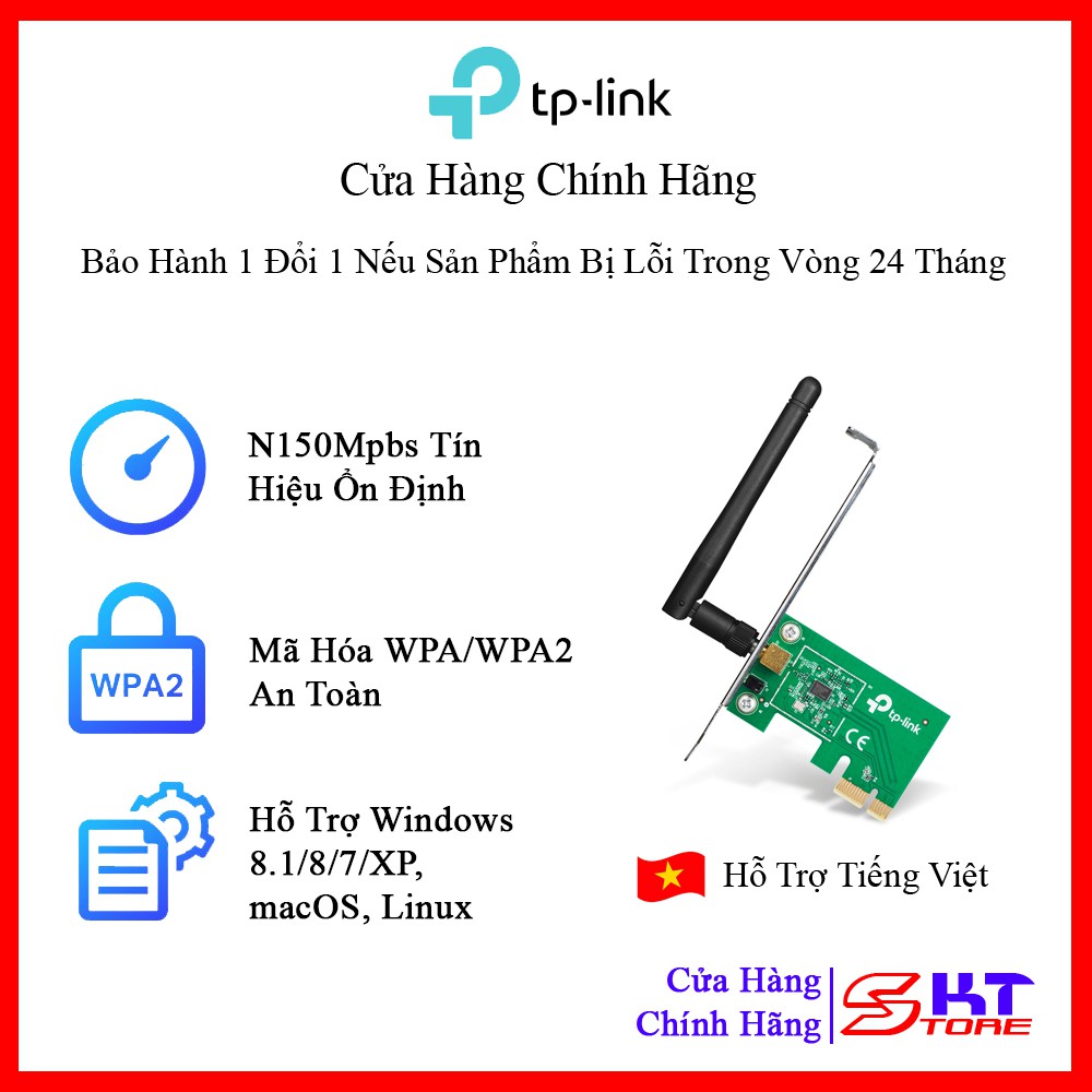 Card Mạng Thu Sóng Wifi PCI Express Tp-Link TL-WN781ND Tốc Độ 150Mbps - Hàng Chính Hãng