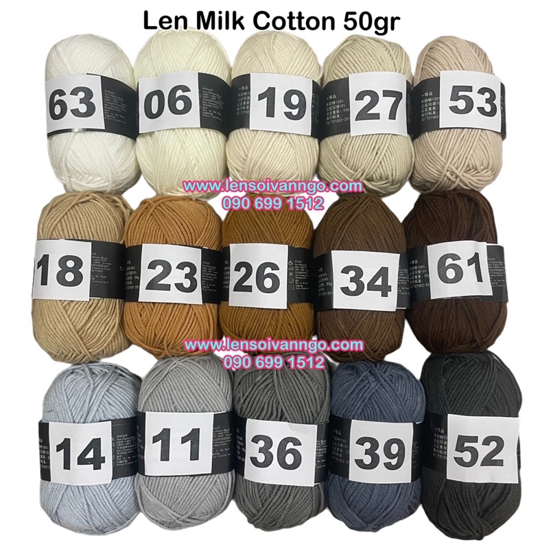 Len Milk Cotton mác đen (cuộn 50gr) (Bảng màu 1)