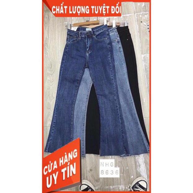 Quần jeans ống loe lửng 9 tấc 3 màu(đen-xanh nhạt-xanh đậm)