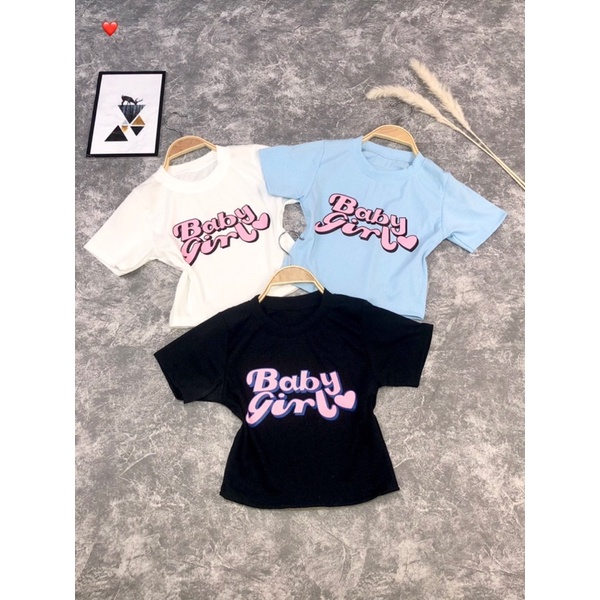 Áo thun Croptop ngắn tay BABYGIRL đen trắng xanh QN