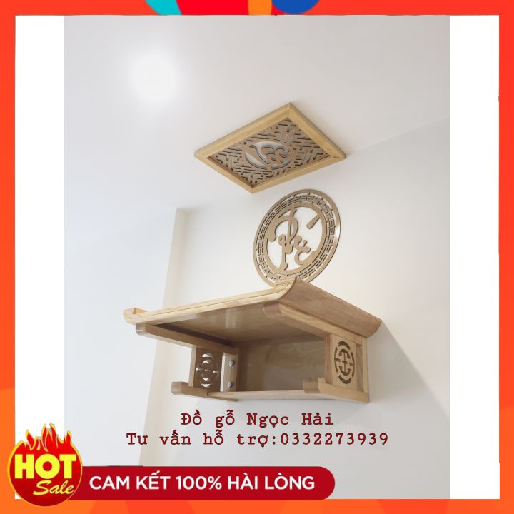 Bàn thờ treo tường 69x48cm dùng cho nhà ở, chung cư màu gỗ sồi kèm chắn khói và chữ phúc FREE SHIP