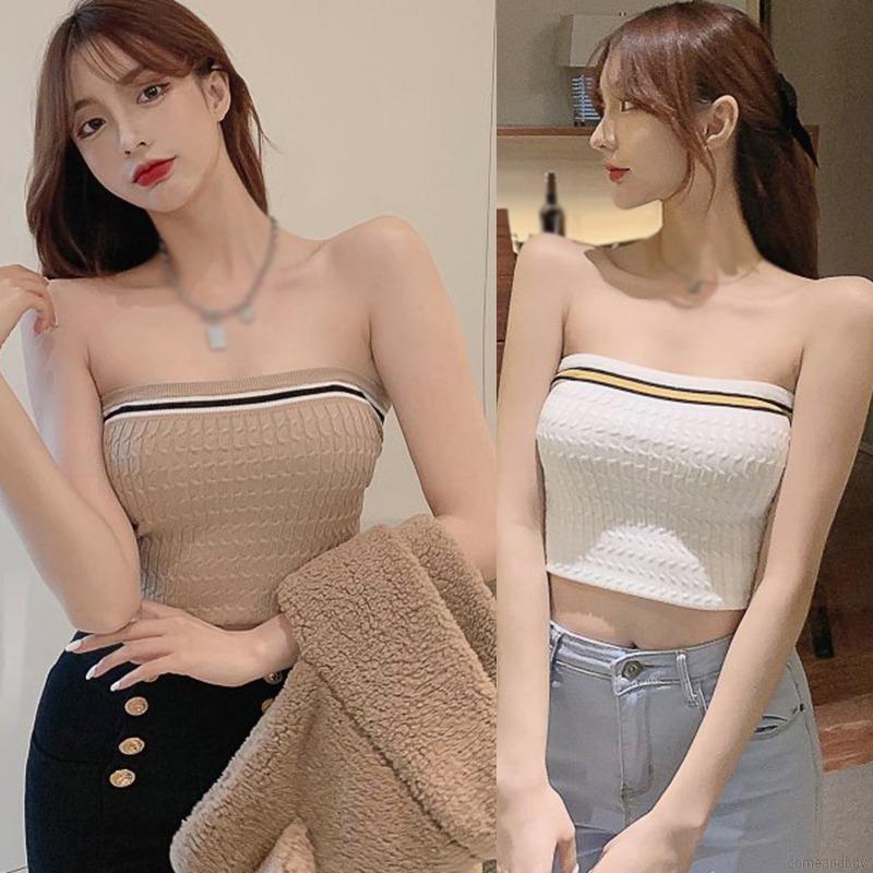 Áo Hai Dây Dệt Kim Kẻ Sọc Màu Sắc Tương Phản Ôm Dáng Phong Cách Hàn Quốc | BigBuy360 - bigbuy360.vn