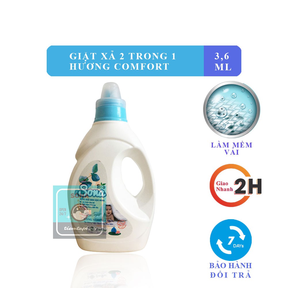 Nước giặt xả 2 trong 1 hương nước hoa Sona Comfort 3.6kg TIEMTAPHOA SONA lưu hương lâu làm mềm vải tiết kiếm nước