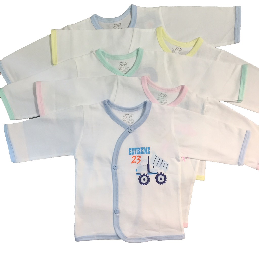 Áo sơ sinh Tay Dài Cài Xéo Trắng JOU, chất vải cotton 100% cao cấp mềm, mịn, thoáng mát, hàng giao giống hình