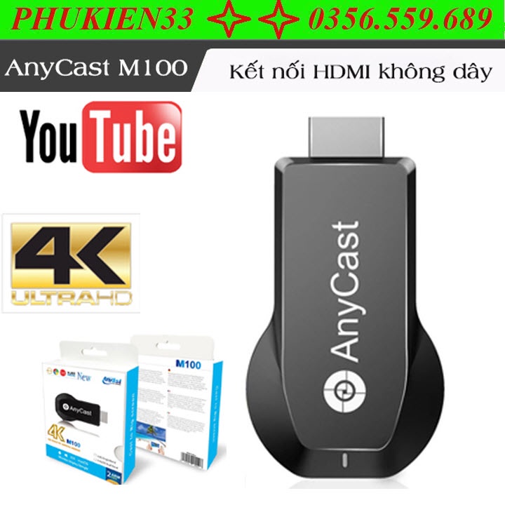 Thiết Bị Kết nối HDMI Không Dây Anycast M100 Plus 2.4G/5G Từ Mobile, Tablet, Laptop ra Tivi 4K