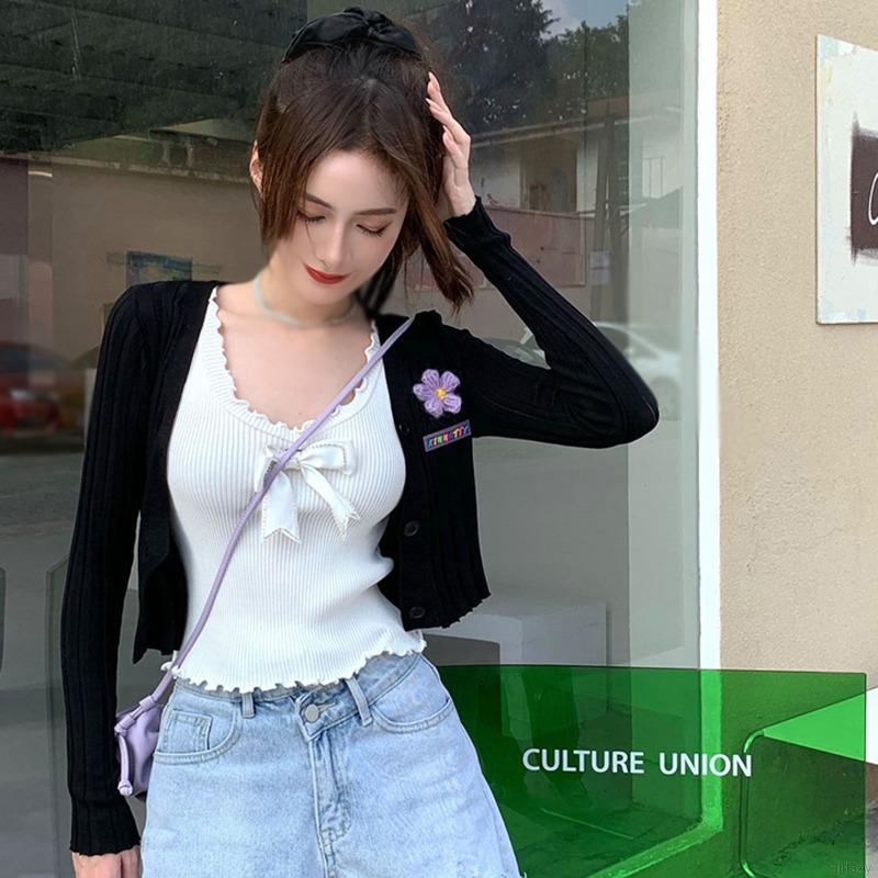 Áo cardigan dệt kim dài tay cổ chữ v màu sắc ngọt ngào thời trang hàn quốc dành cho nữ