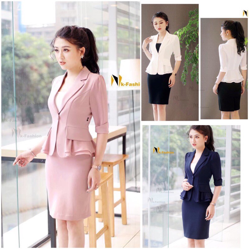 DEAL SỐC Set áo giả vest 1 lớp peplum + chân váy SV20