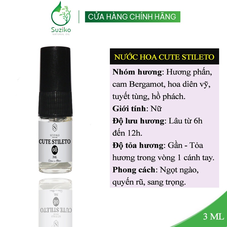 Nước hoa nữ Suziko Cute Stileto ngọt ngào, quyến rũ, sang trọng. Nước hoa mini gợi cảm 3ml dạng xịt tiện lợi