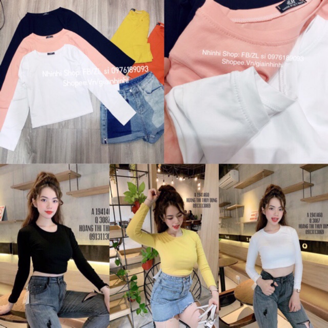 [ Mã WASTRUN4 giảm 10% tối đa 30K đơn 99K] Áo phông, Áo thun dáng Crop trơn dài tay NhiNhiShop
