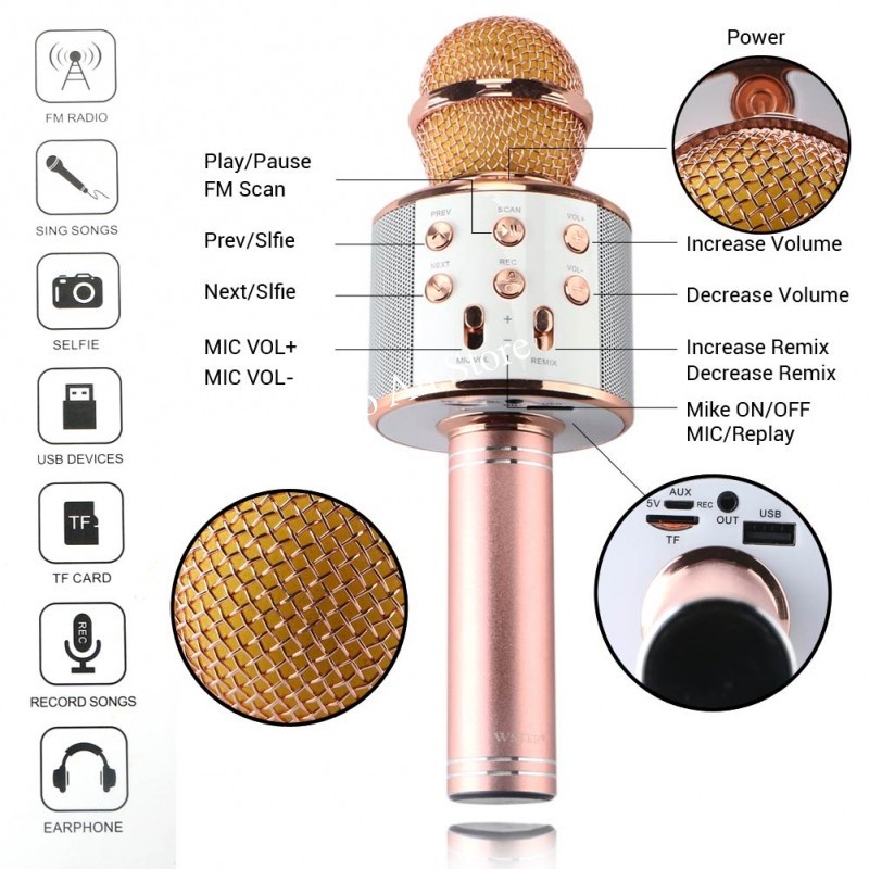 Micro Hát Karaoke Bluetooth WS858 Micro không dây cầm tay Kèm Loa Vừa Nghe Nhạc Vừa Hát Karaoke KTV USB loa di động mic trợ giảng không dây
