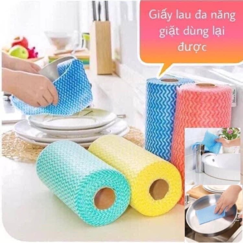 Khăn giấy lau bếp đa năng cuộn 220 tờ giấy lau hoạ tiết nhiều màu thấm hút cực tốt Binkids TB36