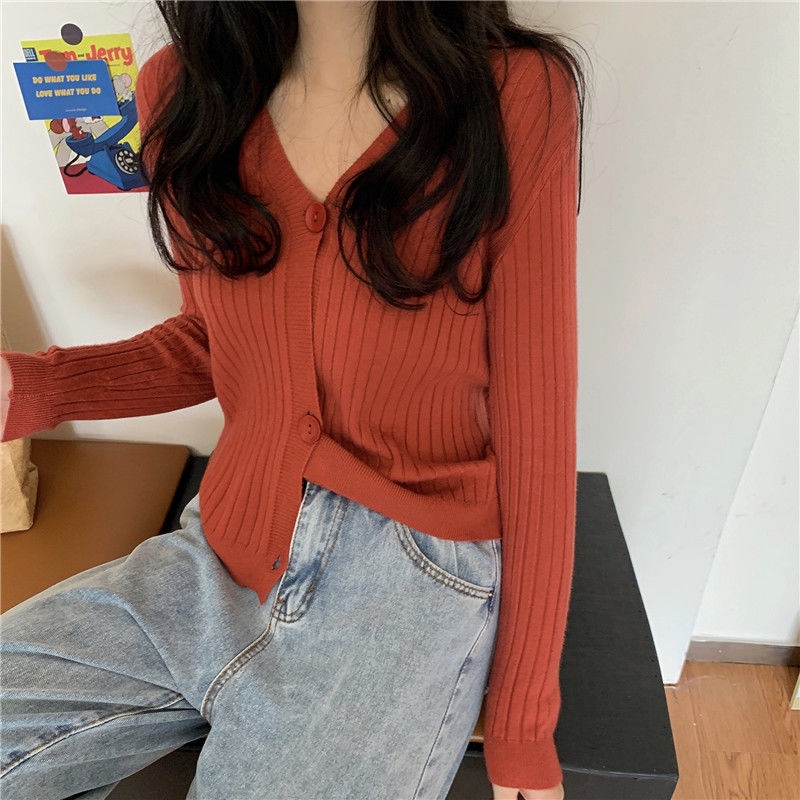 Áo Sweater Trơn Tay Dài Thời Trang Trẻ Trung 204115 Áo Len Cổ Chữ v Form Ôm Kiểu Dáng Đơn Giản Dễ Phối Đồ