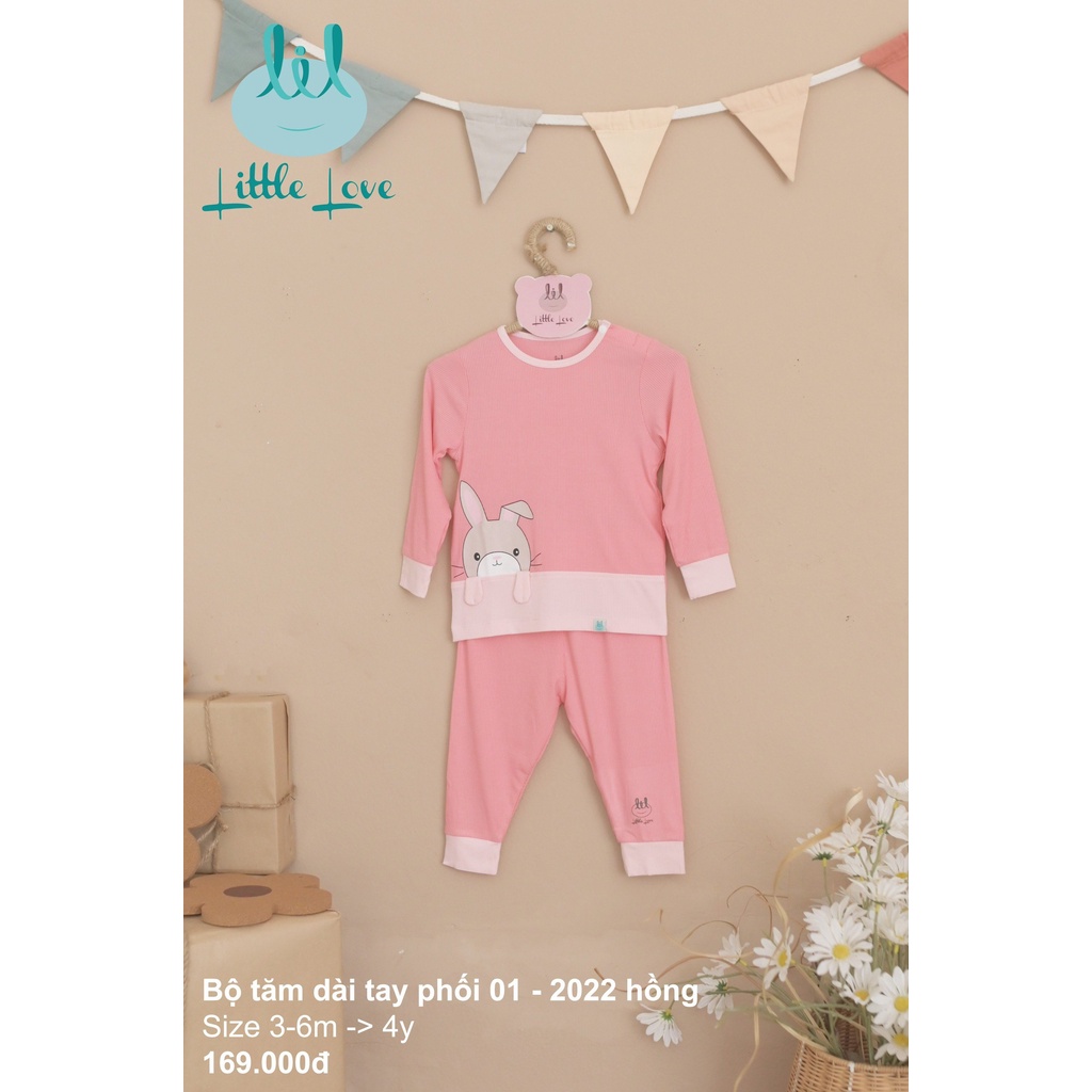 Bộ dài tay cài vai Little Love LIL vải tăm mỏng mặc điều hòa quanh năm