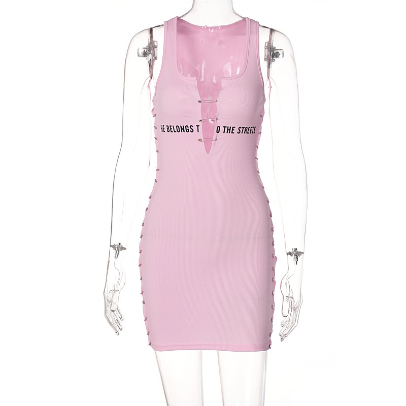 DUNEA Đầm Ôm Sát Có Khóa In Chữ Thời Trang Dành Cho Nữ