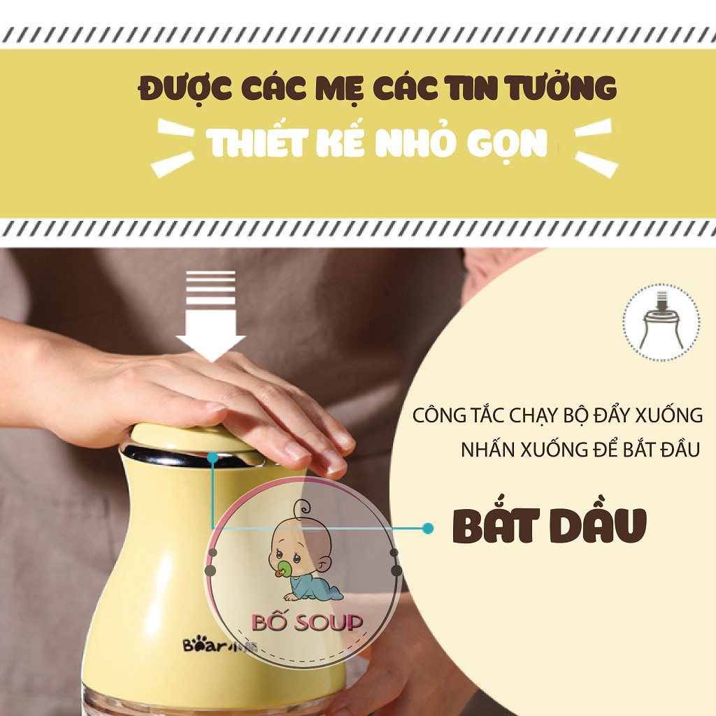 Máy Xay Sinh Tố, Máy Xay Cầm Tay Mini Chính Hãng Bear Xay Thịt, Xay Tỏi Ớt, Xay Đá Bào