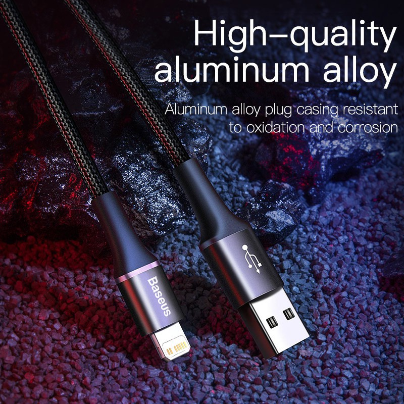 Dây cáp sạc nhanh Baseus 2.4A có đèn led cho IPhone 12 pro 11 Xs Max Xr X 8 7 Plus(sạc nhanh 2.4A, LED báo sạc)