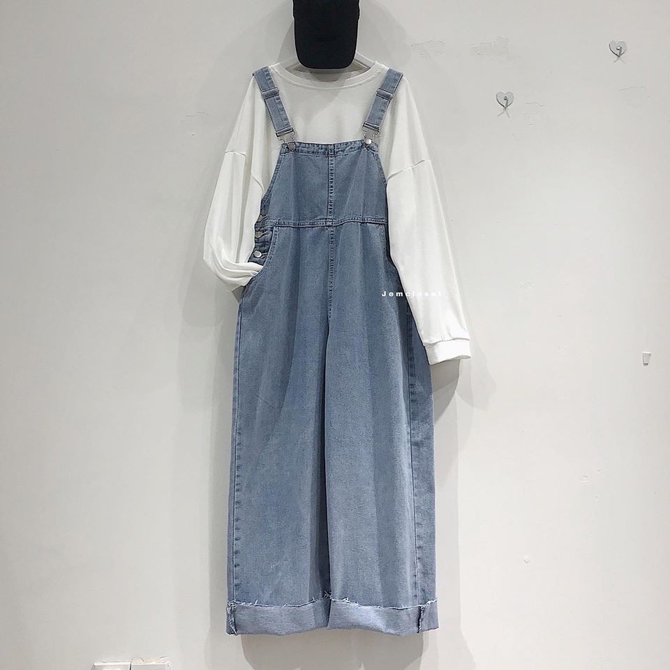 Quần Yếm Nữ Ống Rộng Nút Gài Yếm Quần Ống Suông Khuy Cài Yếm Jean Chất Dày Dặn Phong Cách Hàn Quốc 7130 GOUS  OFFICIAL