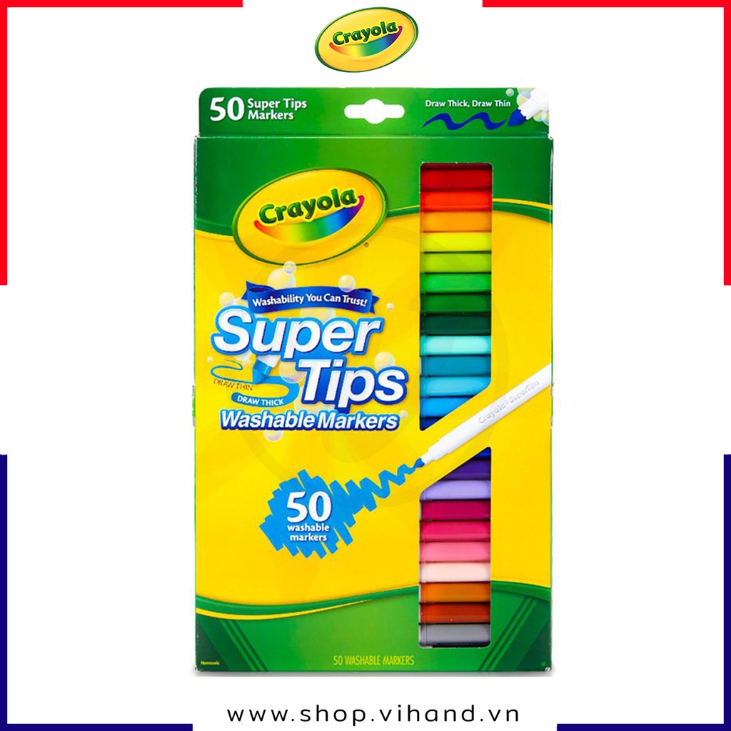 Bộ 50 màu bút lông Crayola Super Tips dễ dàng tẩy xóa bằng nước dành cho trẻ