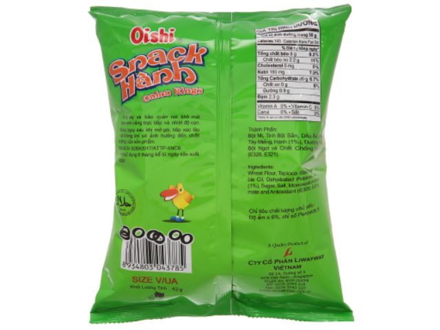 Bánh Snack Hành Oishi Onion Rings gói 42g được làm từ hành thật