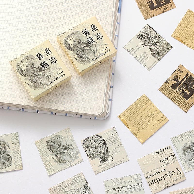 Hộp 45 sticker báo cũ old magazine trang trí sổ tay, planer Góc Nhỏ Của Cỏ