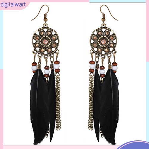 Đôi khuyên tai dáng dài hình dreamcatcher đính lông vũ Bohemian dành cho nữ