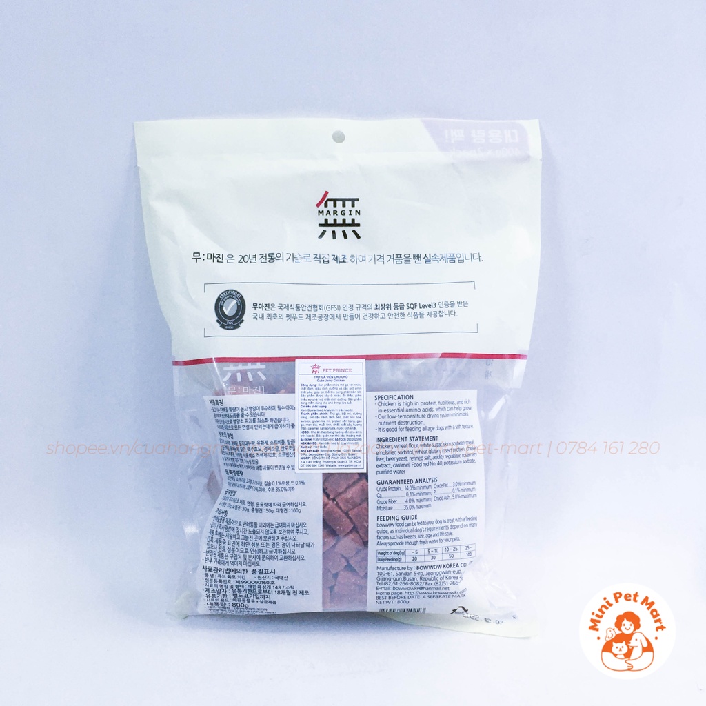 Thịt gà viên cho chó BOWWOW 800g - snack, bánh thưởng cho chó