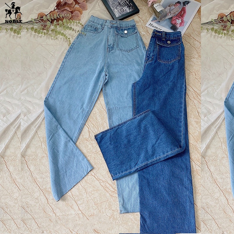 [Freeship] Quần jeans nữ ống rộng lưng cao túi hộp vải denim mẫu mới thời trang NOBLE TP045