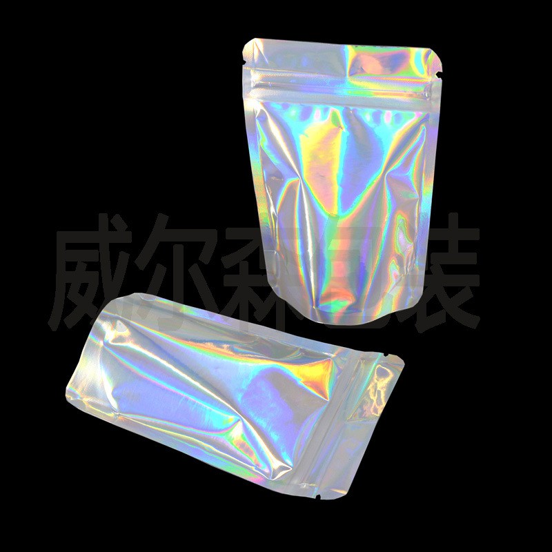 100Pcs Holographic Kim Loại Túi Poly Cầu Vồng Giấy Bạc Lấp Lánh Dây Kéo Tự Niêm Phong Chân Đế Đóng Gói Túi Kín Khí Holographic Metallic Poly Bag Rainbow Foil Glitter Bag Zipper Self Sealing Stand Packaging Pouch Airtight Bag