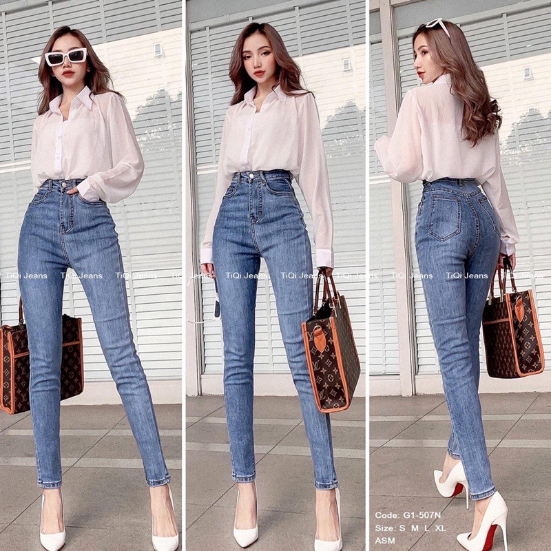 [60-95kg] Quần Jeans Lưng SIÊU Cao - Quần Bò Cạp Cao Qua Rốn Hắc Dáng / Quần Jean Dài Ôm Body 2 Màu Nhạt Thời Trang