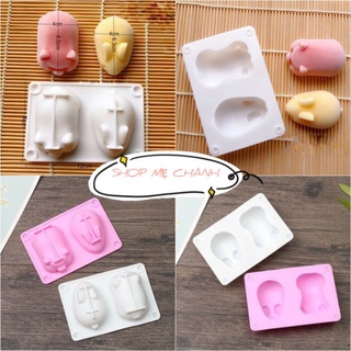 Khuôn silicon thỏ lợn làm thạch, bánh cho bé