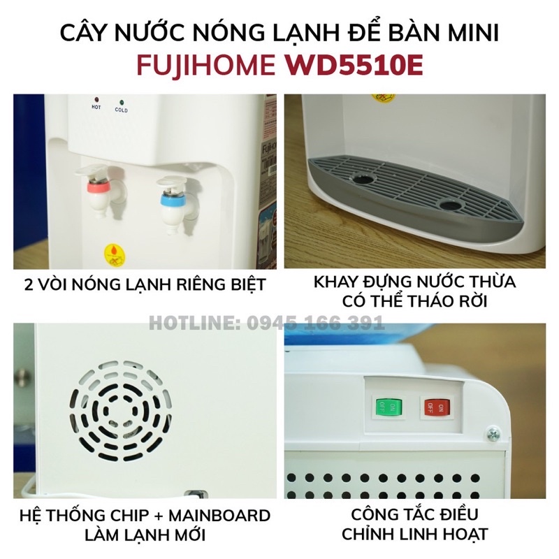 Cây nước nóng lạnh mini FujiE WD1080E | Fujihome WD5510E | WD5320E, lọc nước nóng lạnh uống an toàn công nghệ Nhật Bản